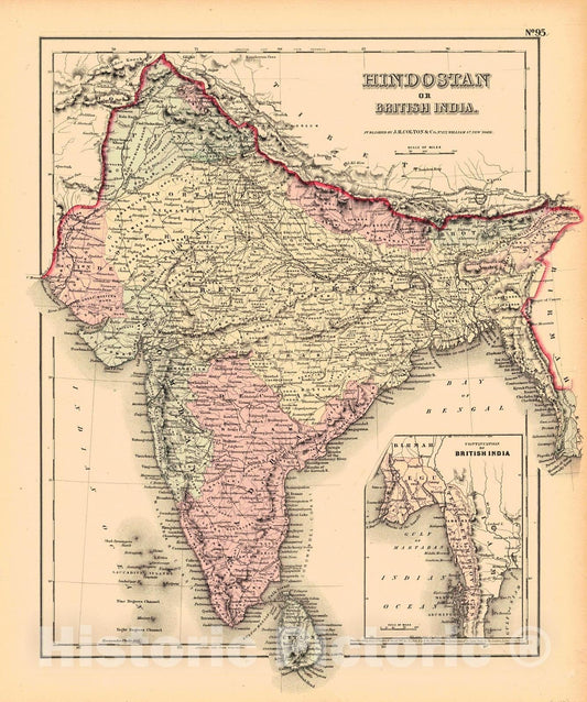 Historic Map : 1857 Hindostan or British India : Vintage Wall Art