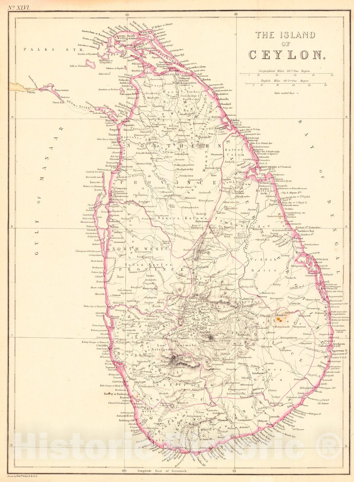 Historic Map : 1860 The Island of Ceylon : Vintage Wall Art