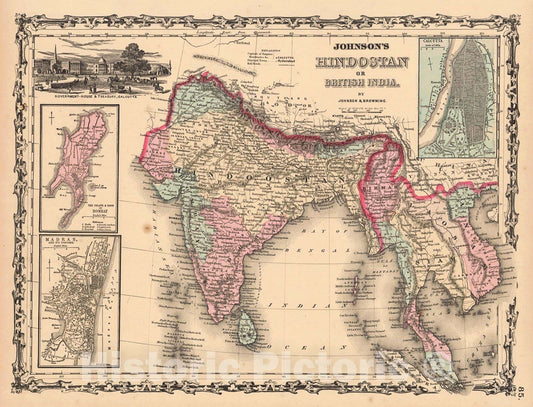 Historic Map : 1862 Johnson's Hindostan or British India : Vintage Wall Art