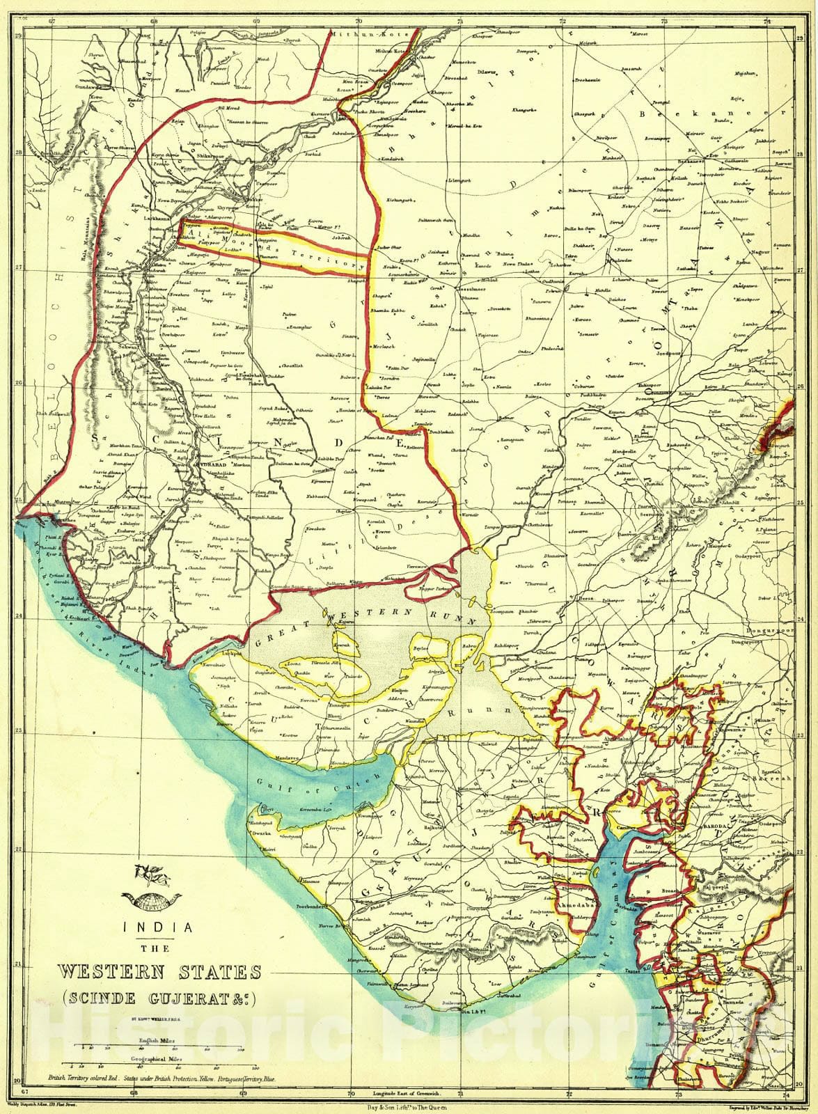 Historic Map : 1862 India - The Western States (Scinde, Gujerat etc.) : Vintage Wall Art