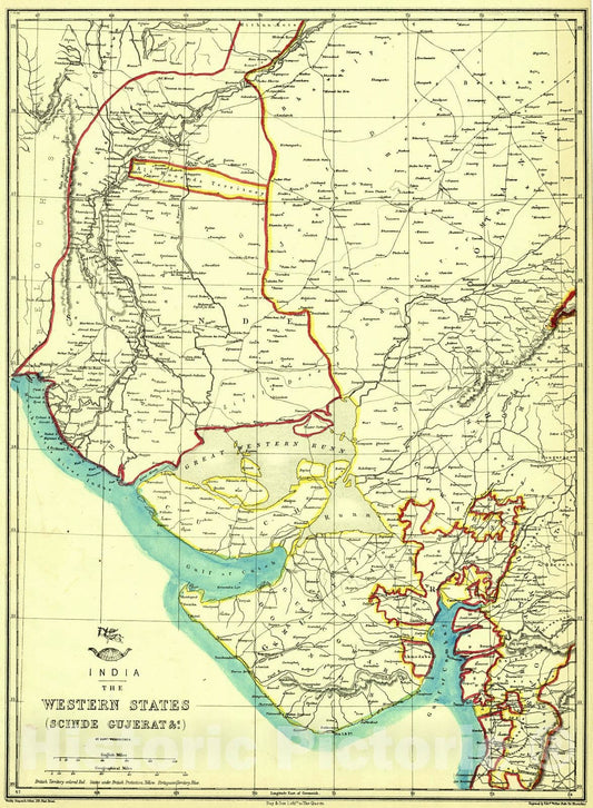 Historic Map : 1862 India - The Western States (Scinde, Gujerat etc.) : Vintage Wall Art