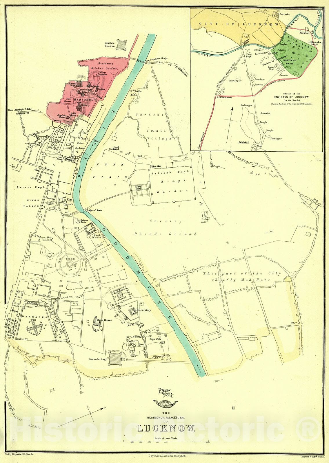 Historic Map : 1862 The Residency, Palaces, etc. of Lucknow  : Vintage Wall Art