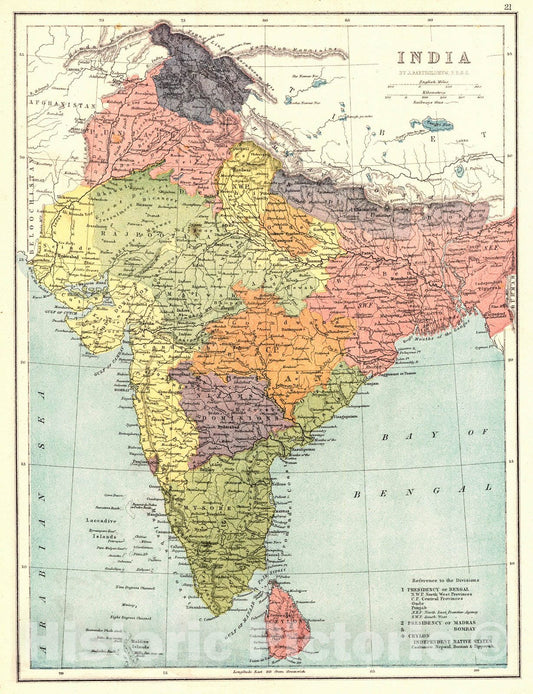 Historic Map : 1870 India : Vintage Wall Art