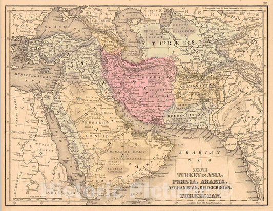Historic Map : 1871 Turkey in Asia, Persia, Arabia, Afghanistan, Beloochistan and Turkestan : Vintage Wall Art