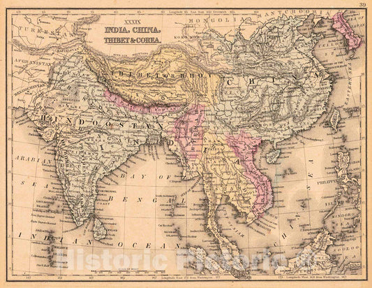 Historic Map : 1871 India, China, Thibet & Corea : Vintage Wall Art