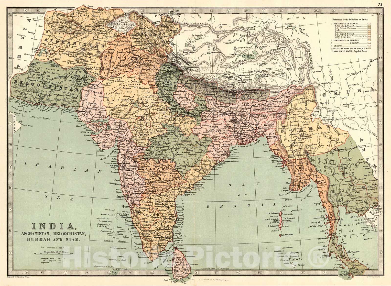 Historic Map : 1873 India, Afghanistan, Beloochistan, Burmah and Siam : Vintage Wall Art