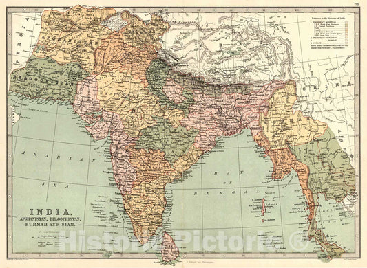 Historic Map : 1873 India, Afghanistan, Beloochistan, Burmah and Siam : Vintage Wall Art