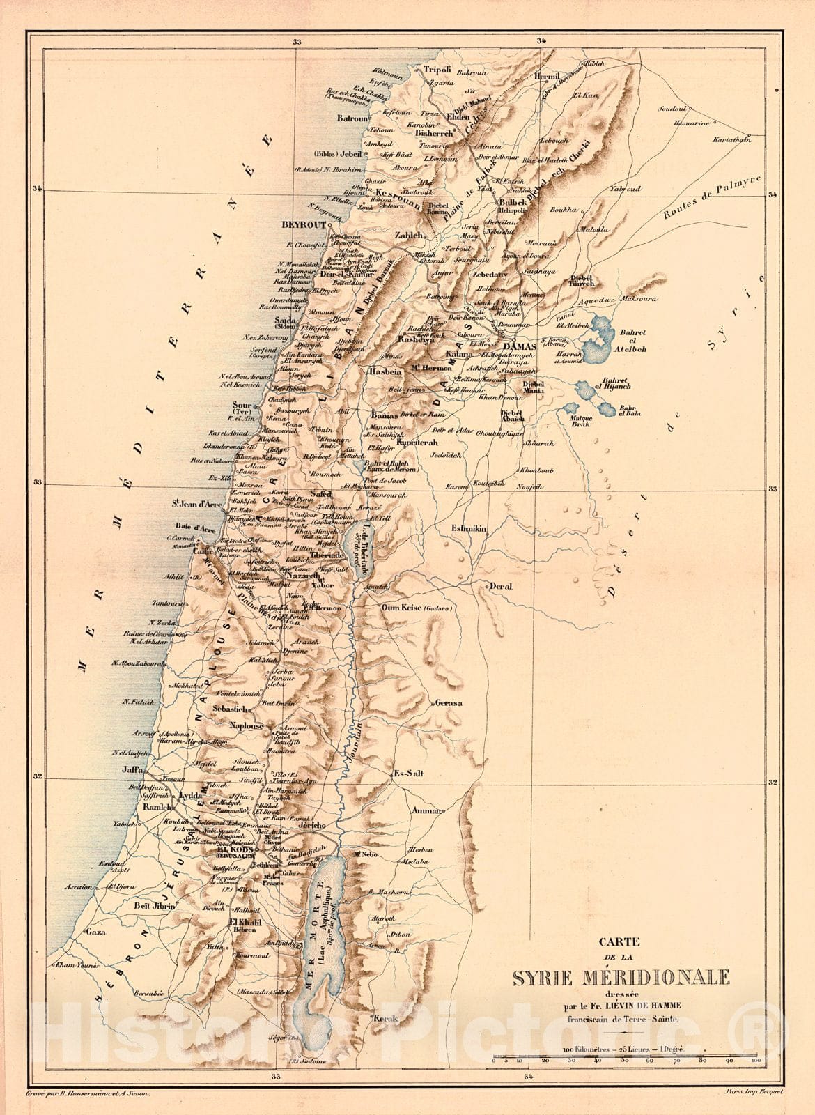 Historic Map : 1875 Carte de la Syrie M&eacute;ridionale : Vintage Wall Art