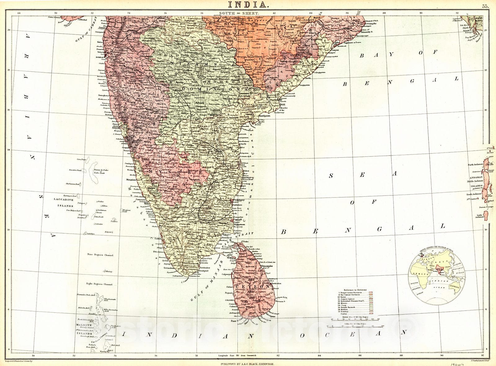 Historic Map : 1880 India and Ceylon : Vintage Wall Art