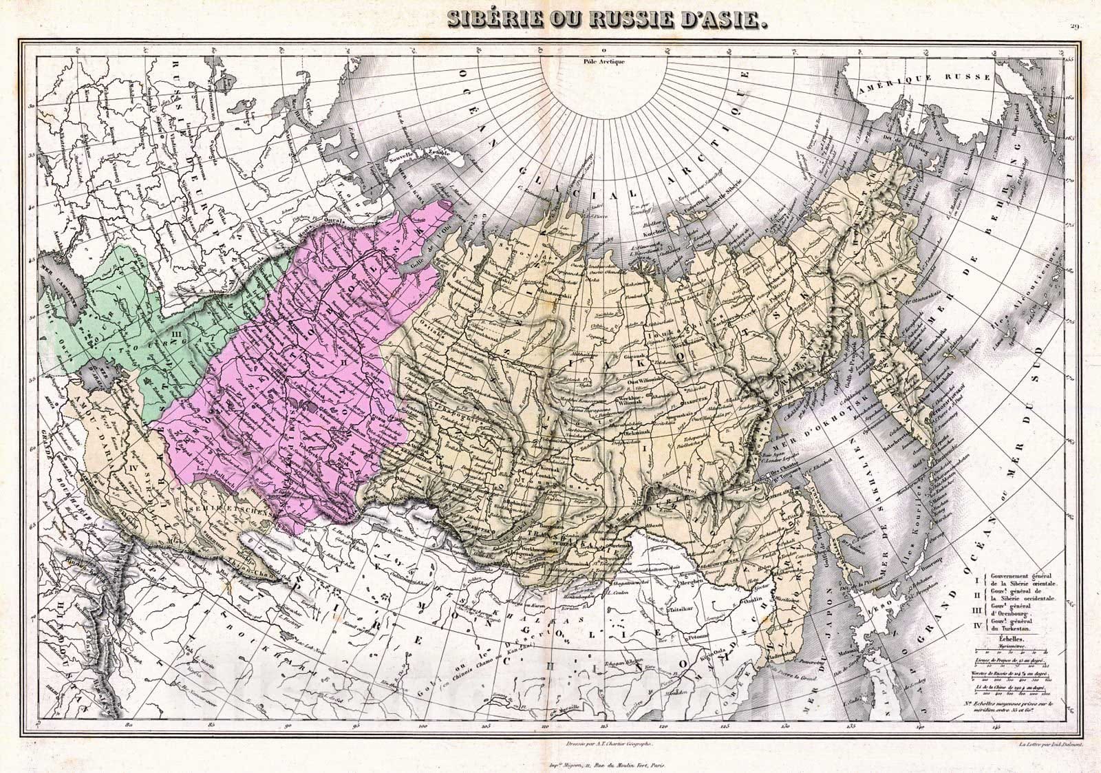 Historic Map : 1880 Siberie ou Russie d'Asie : Vintage Wall Art