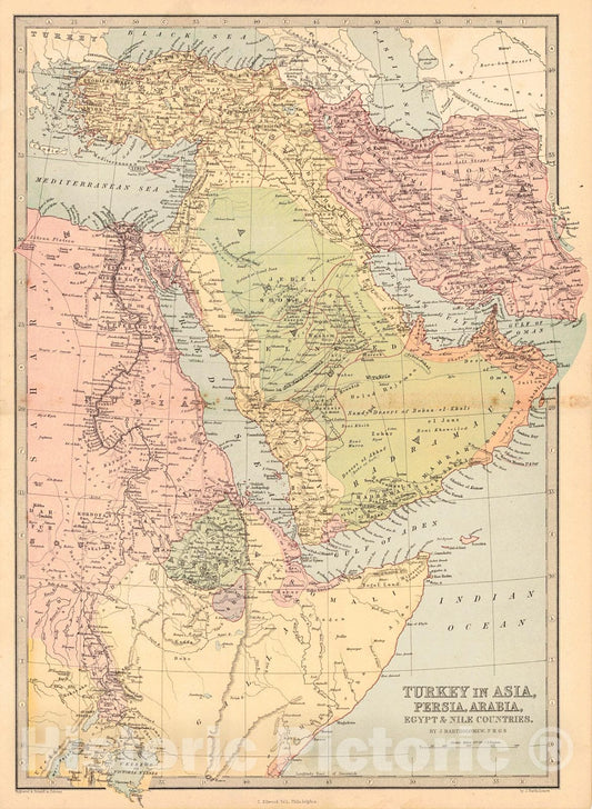 Historic Map : 1881 Turkey in Asia, Persia, Arabia, Egypt & Nile Countries : Vintage Wall Art