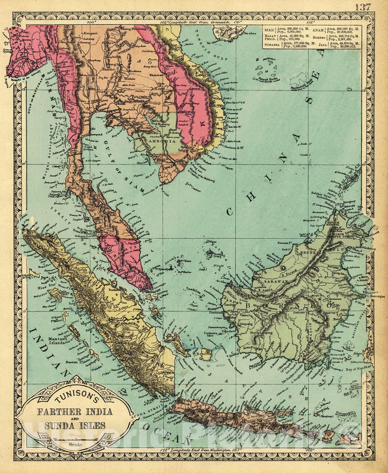 Historic Map : 1882 Farther India and Sunda Isles : Vintage Wall Art