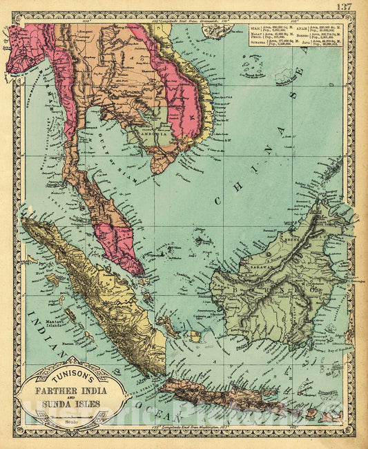 Historic Map : 1882 Farther India and Sunda Isles : Vintage Wall Art