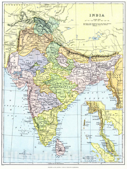 Historic Map : 1884 India : Vintage Wall Art