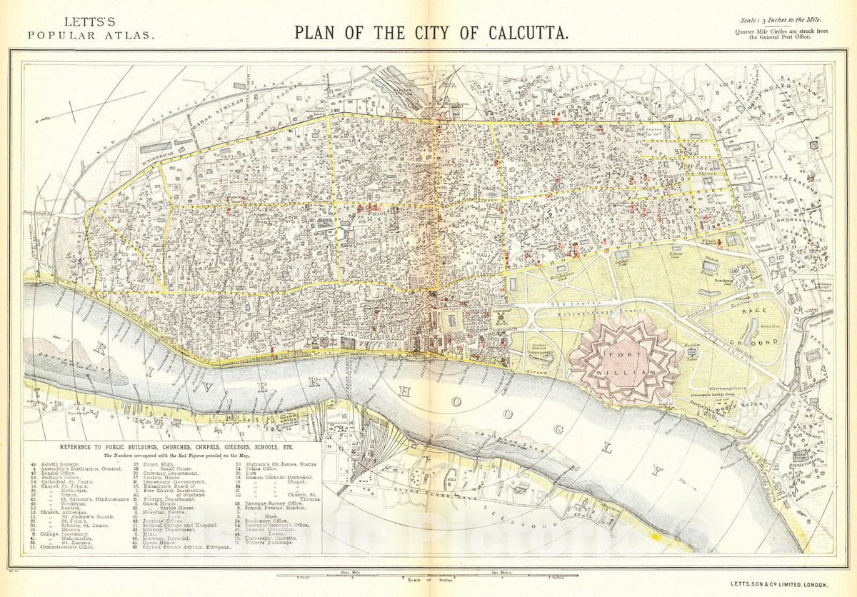 Historic Map : 1884 Plan of the City of Calcutta : Vintage Wall Art