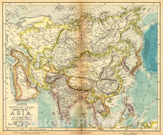 Historic Map : 1884 Central Map of Asia : Vintage Wall Art