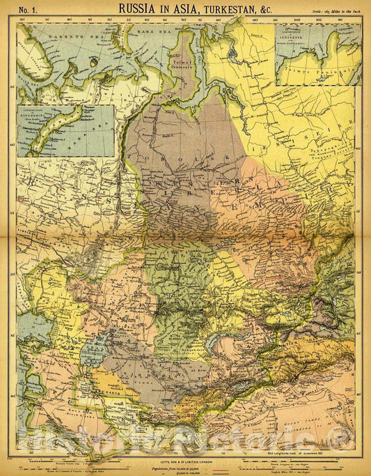Historic Map : 1884 Russia in Asia : Vintage Wall Art