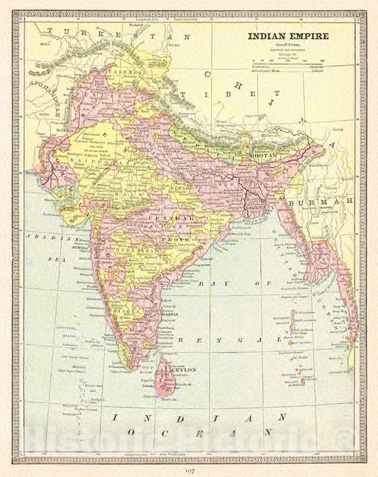 Historic Map : 1885 Indian Empire : Vintage Wall Art
