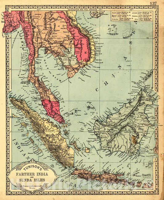 Historic Map : 1885 Farther India and Sunda Isles : Vintage Wall Art