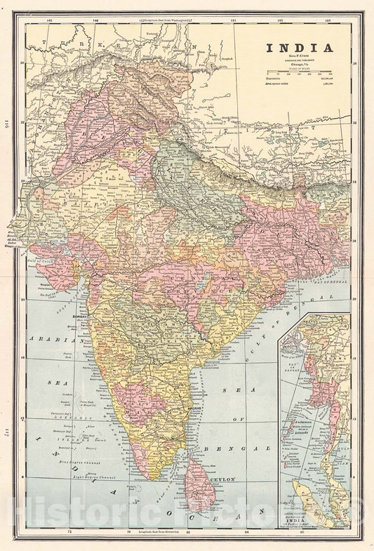 Historic Map : 1887 India : Vintage Wall Art
