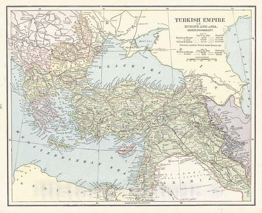 Historic Map : 1888 Turkish Empire in Europe and Asia, Greece, Roumania, ect. : Vintage Wall Art