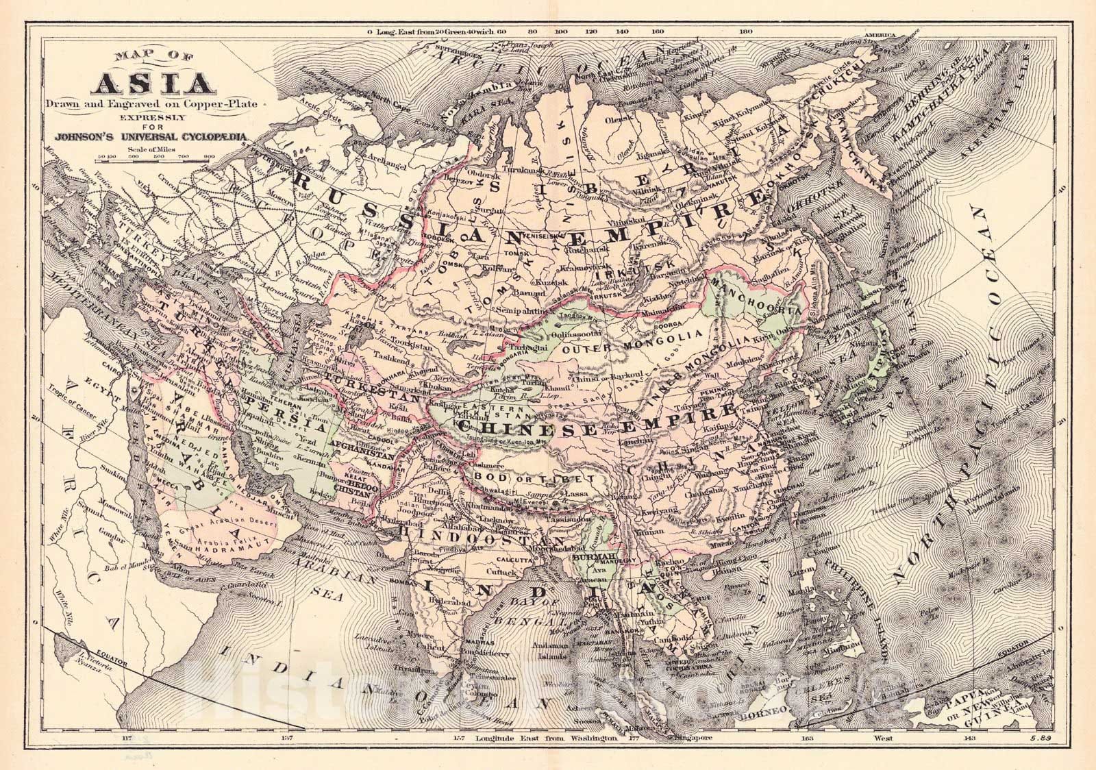 Historic Map : 1889 Map of Asia : Vintage Wall Art