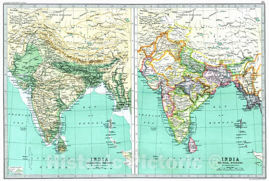 Historic Map : 1890 India Geographical Features, India Political Features : Vintage Wall Art