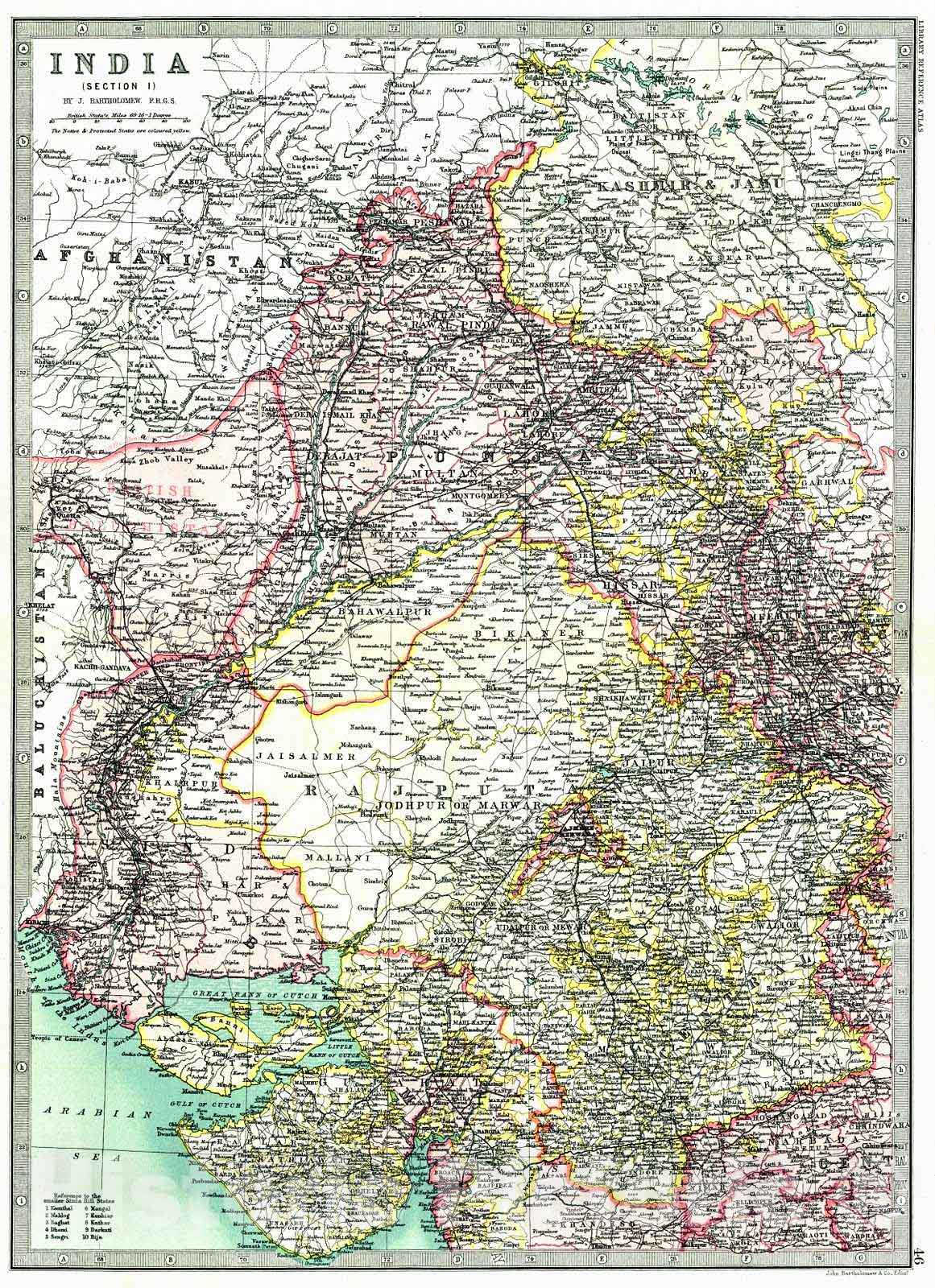 Historic Map : 1890 India (Section 1) : Vintage Wall Art