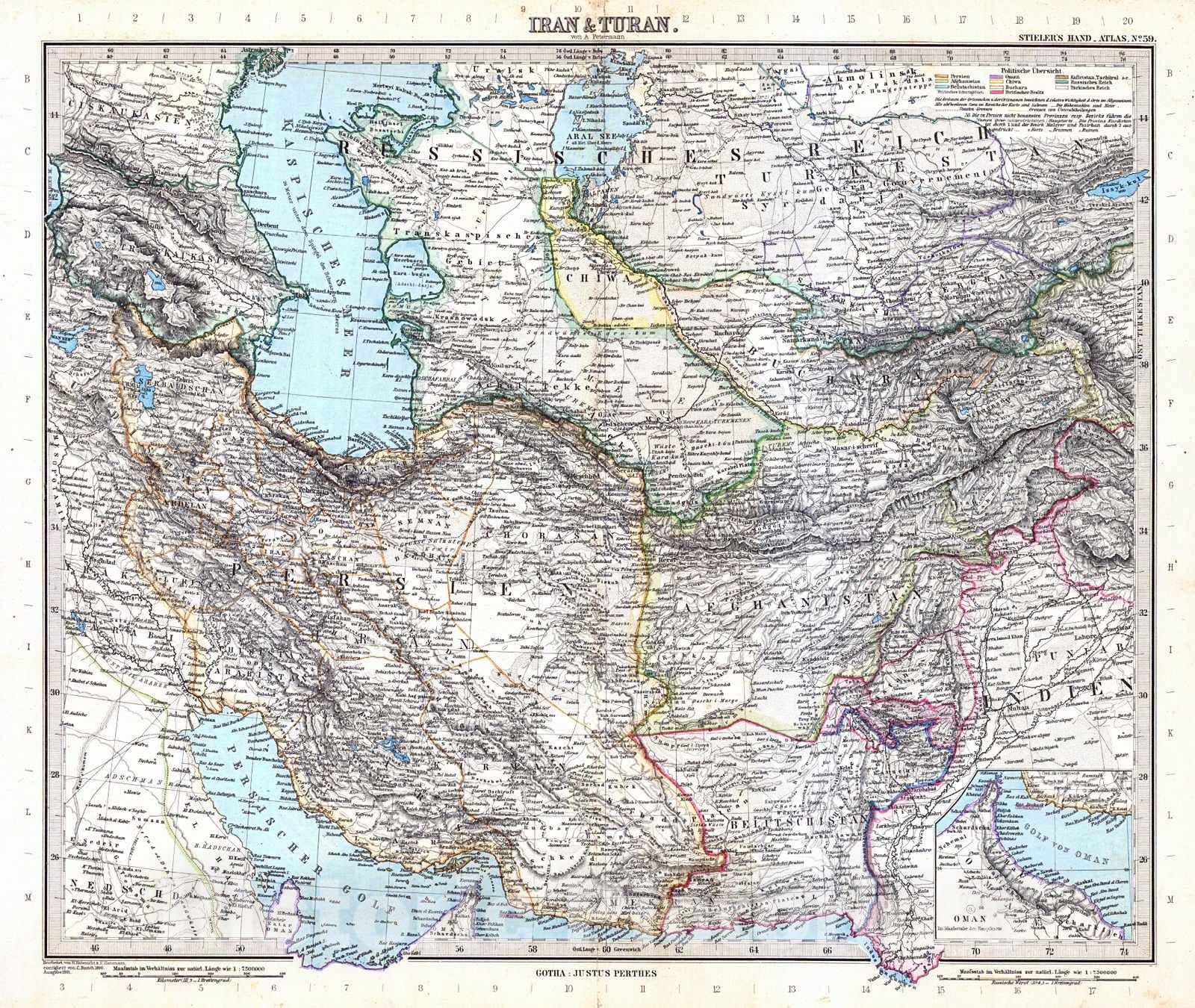 Historic Map : 1891 Iran & Turan : Vintage Wall Art
