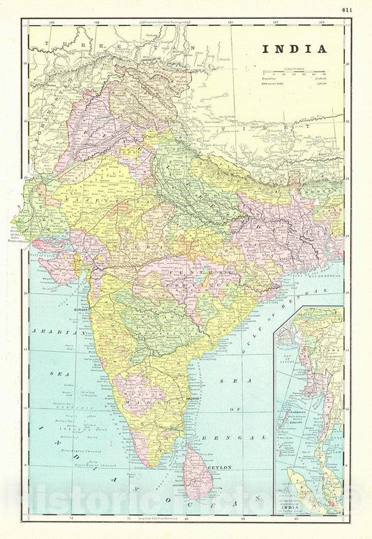 Historic Map : 1892 India : Vintage Wall Art