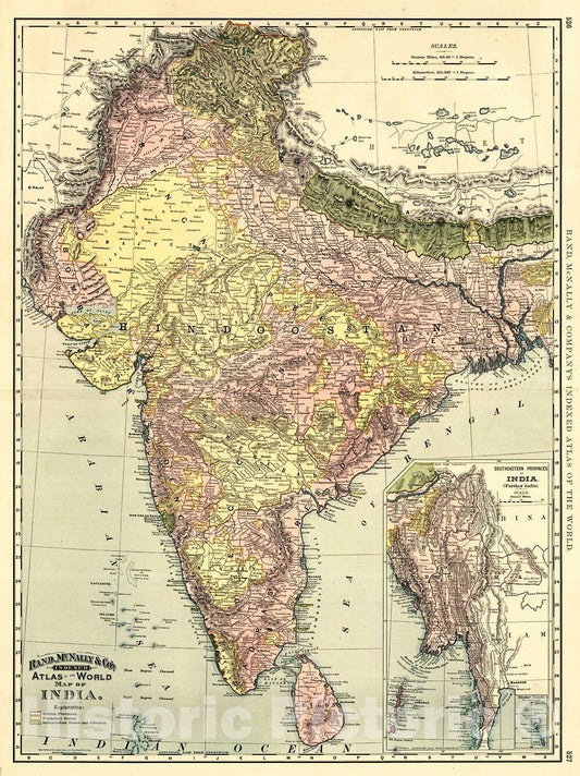 Historic Map : 1892 Map of India : Vintage Wall Art