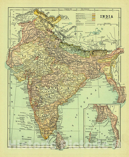 Historic Map : 1896 India : Vintage Wall Art