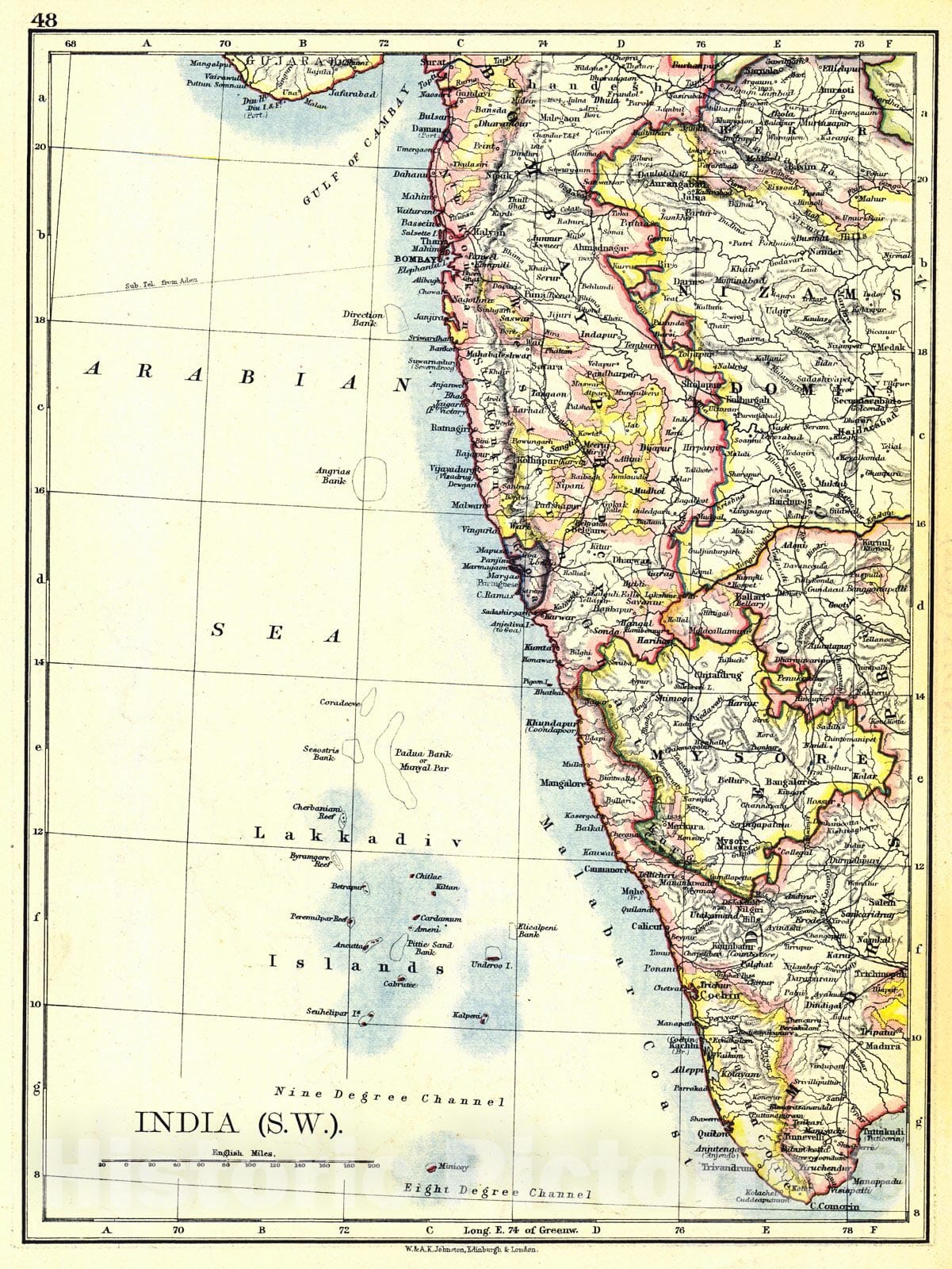 Historic Map : 1897 India (S.W.) : Vintage Wall Art