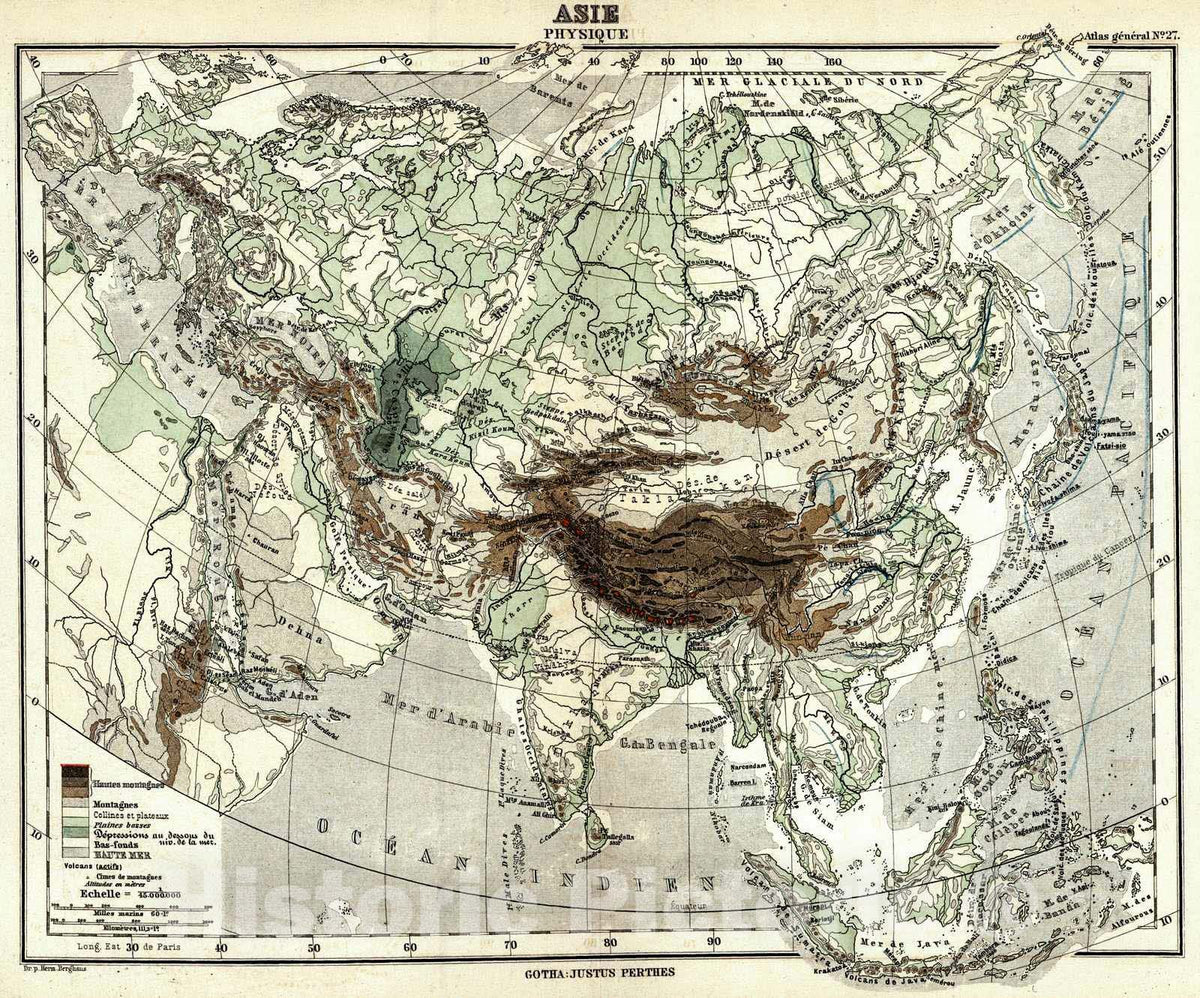 Historic Map : 1897 Asie Physique : Vintage Wall Art