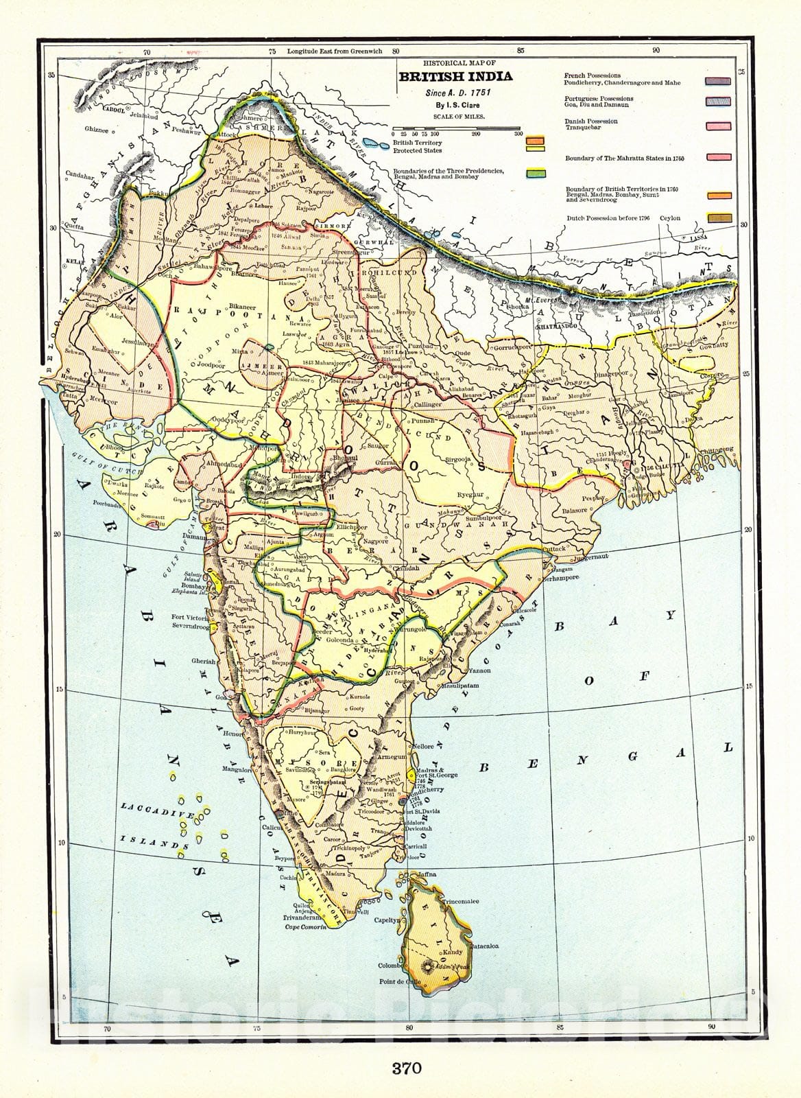 Historic Map : 1898 Historical Map of British India Since A.D. 1751 : Vintage Wall Art