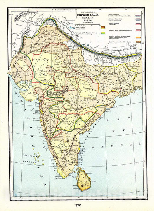 Historic Map : 1898 Historical Map of British India Since A.D. 1751 : Vintage Wall Art
