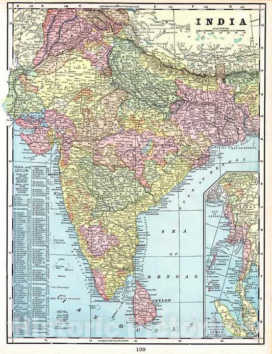 Historic Map : 1898 India : Vintage Wall Art