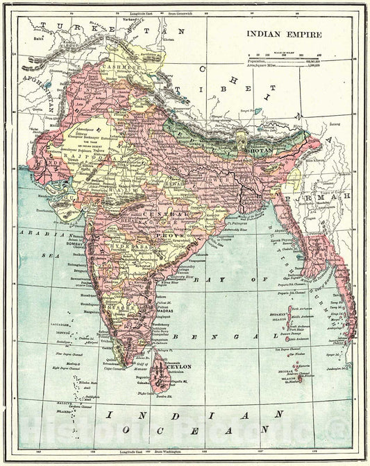 Historic Map : 1901 Indian Empire : Vintage Wall Art