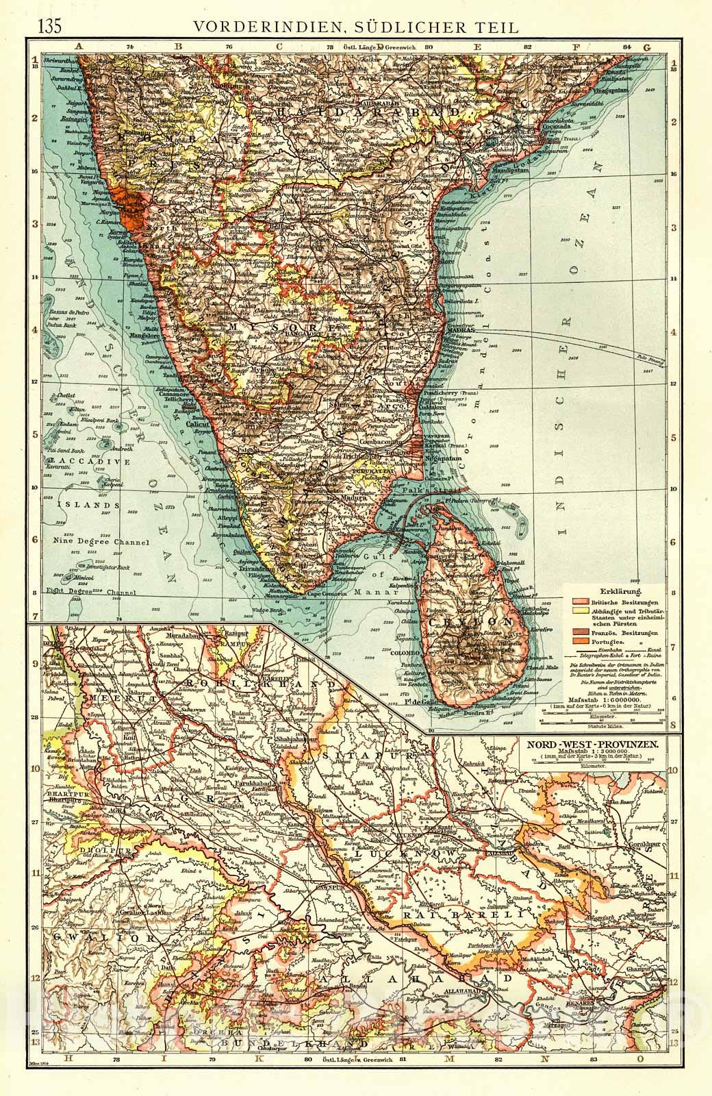 Historic Map : 1904 Vorderindien, S&uuml;dlicher Teil : Vintage Wall Art