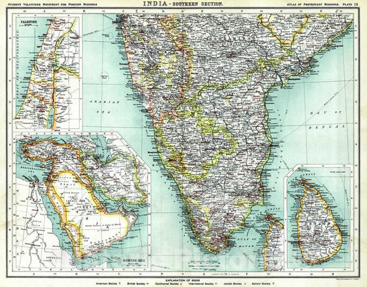 Historic Map : 1906 India- Southern Section : Vintage Wall Art