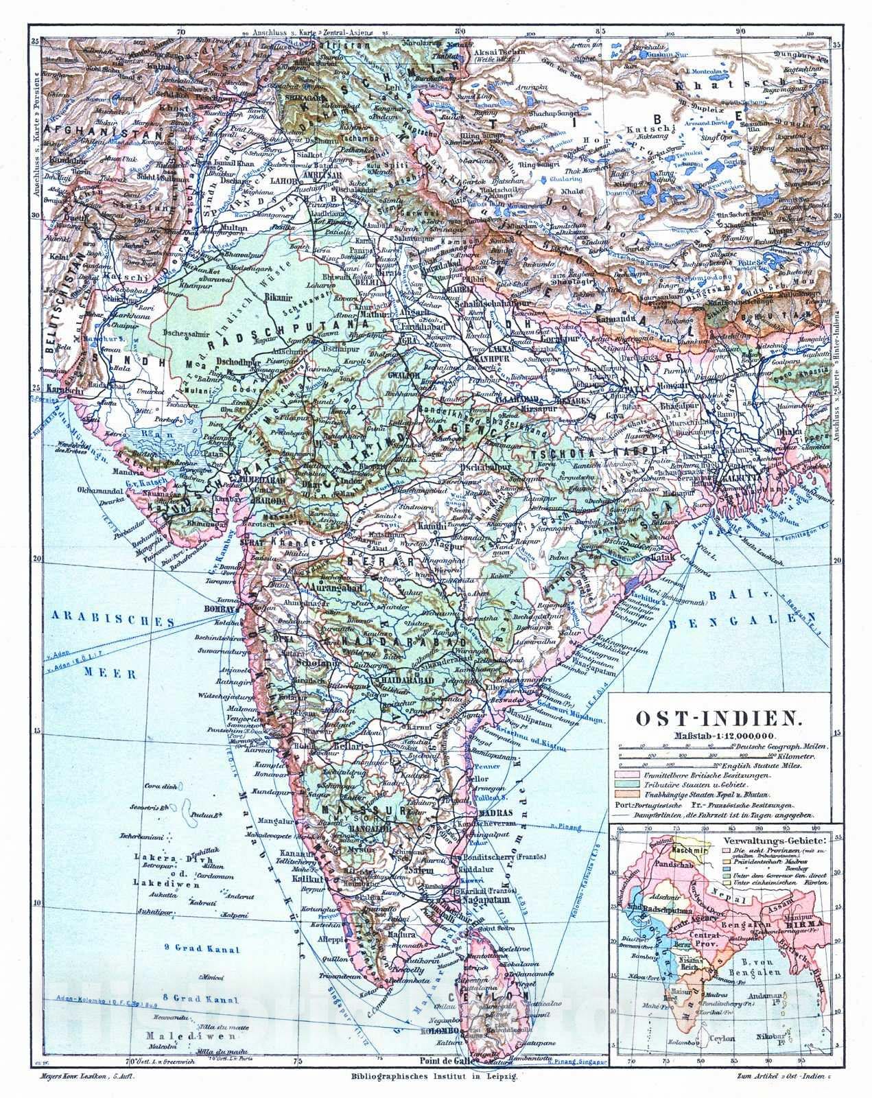Historic Map : 1906 Ost-Indien : Vintage Wall Art