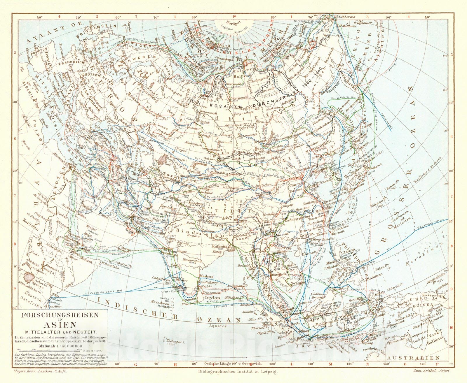 Historic Map : 1906 Forschungsreisen in Asien. Mittelalter und Neuzeit : Vintage Wall Art