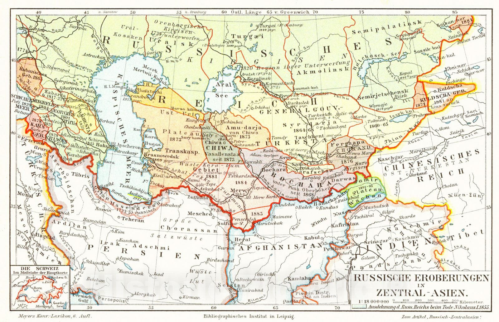 Historic Map : 1906 Russische Eroberungen in Zentral-Asien : Vintage Wall Art