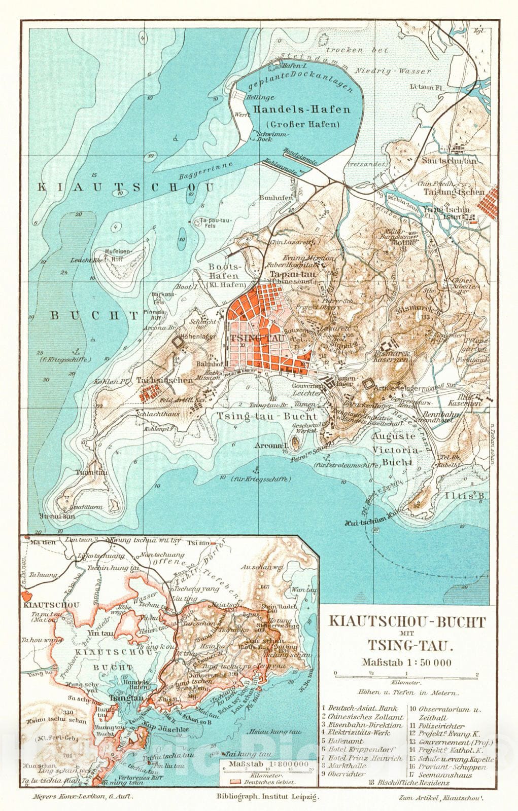 Historic Map : 1906 Kiautschou-Bucht mit Tsing-Tau : Vintage Wall Art