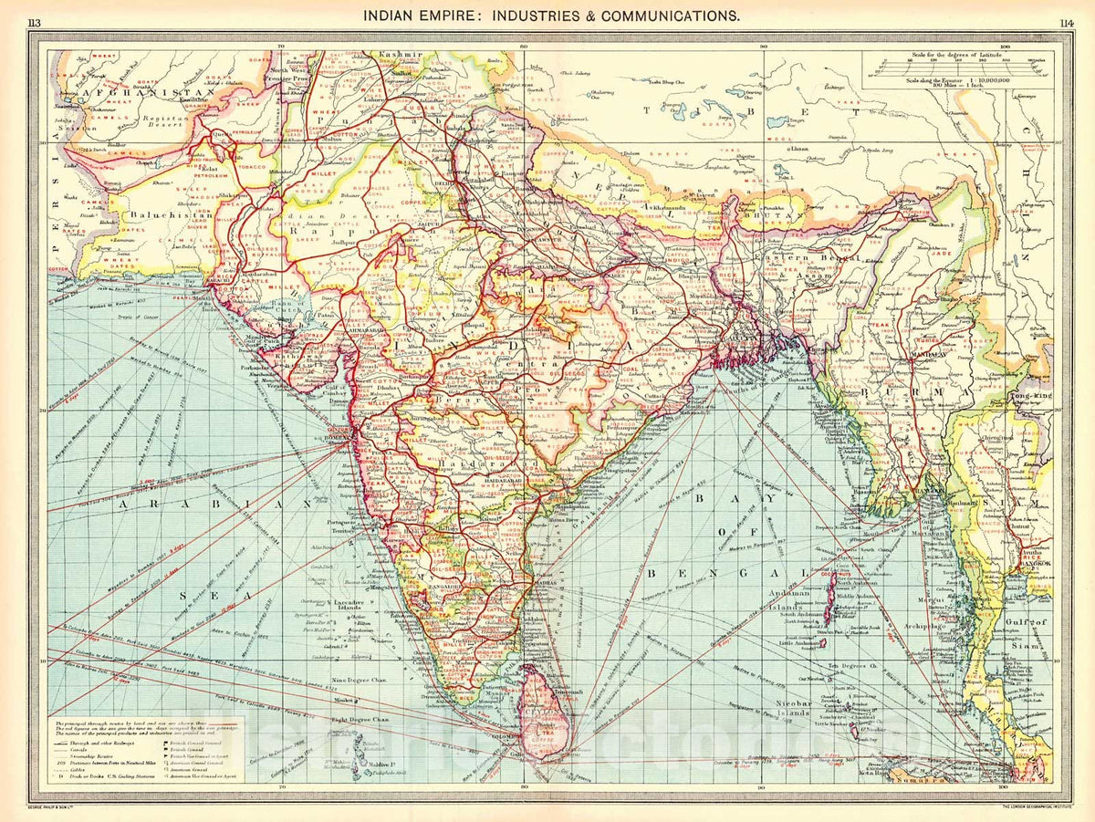 Historic Map : 1910 Indian Empire: Industries and Communications  : Vintage Wall Art