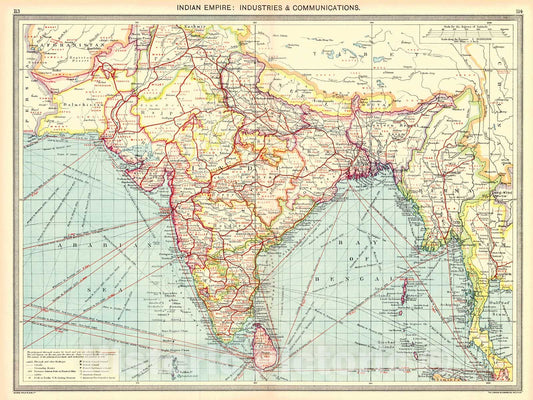 Historic Map : 1910 Indian Empire: Industries and Communications  : Vintage Wall Art