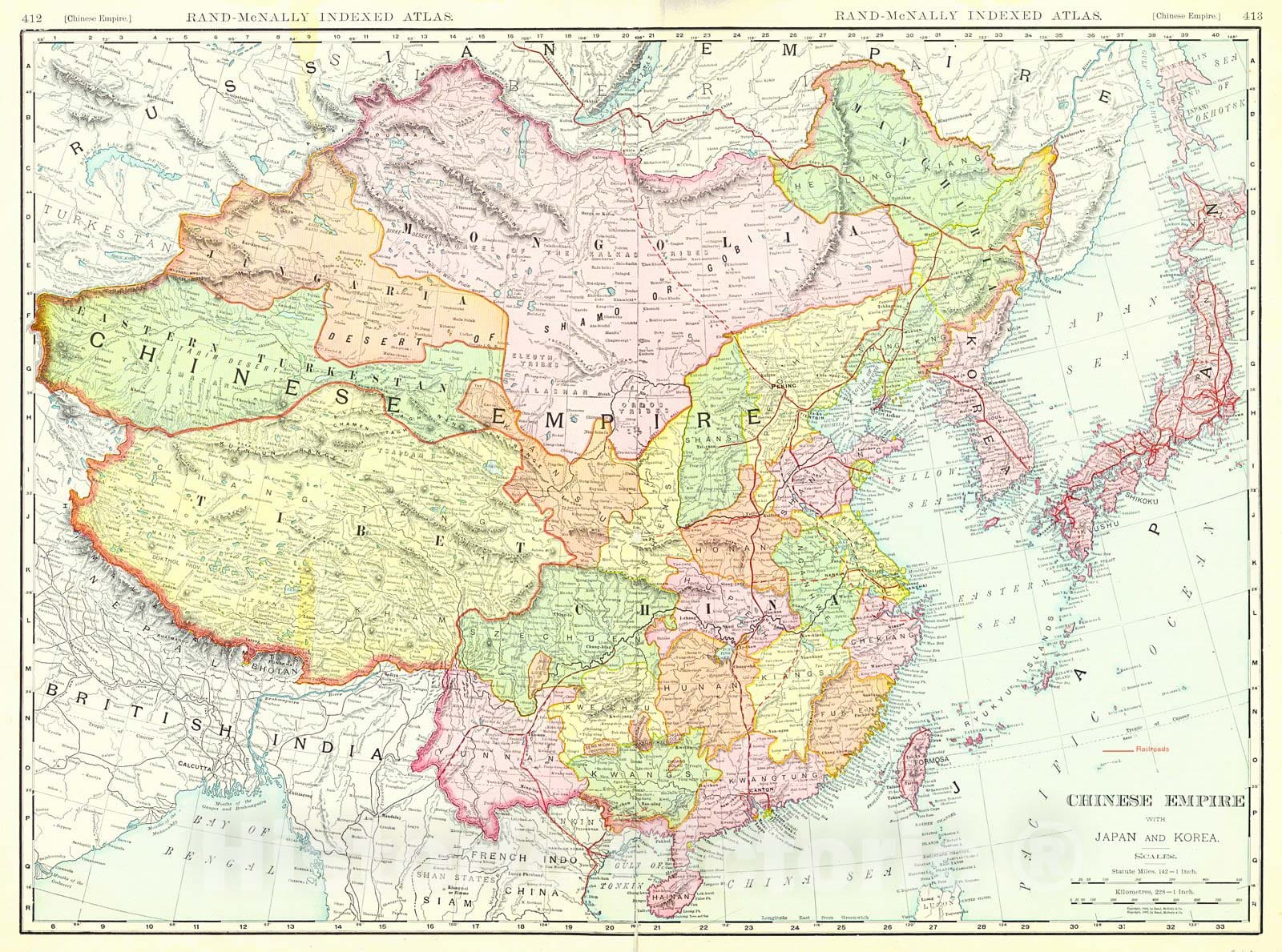 Historic Map : 1911 Chinese Empire with Japan and Korea  : Vintage Wall Art