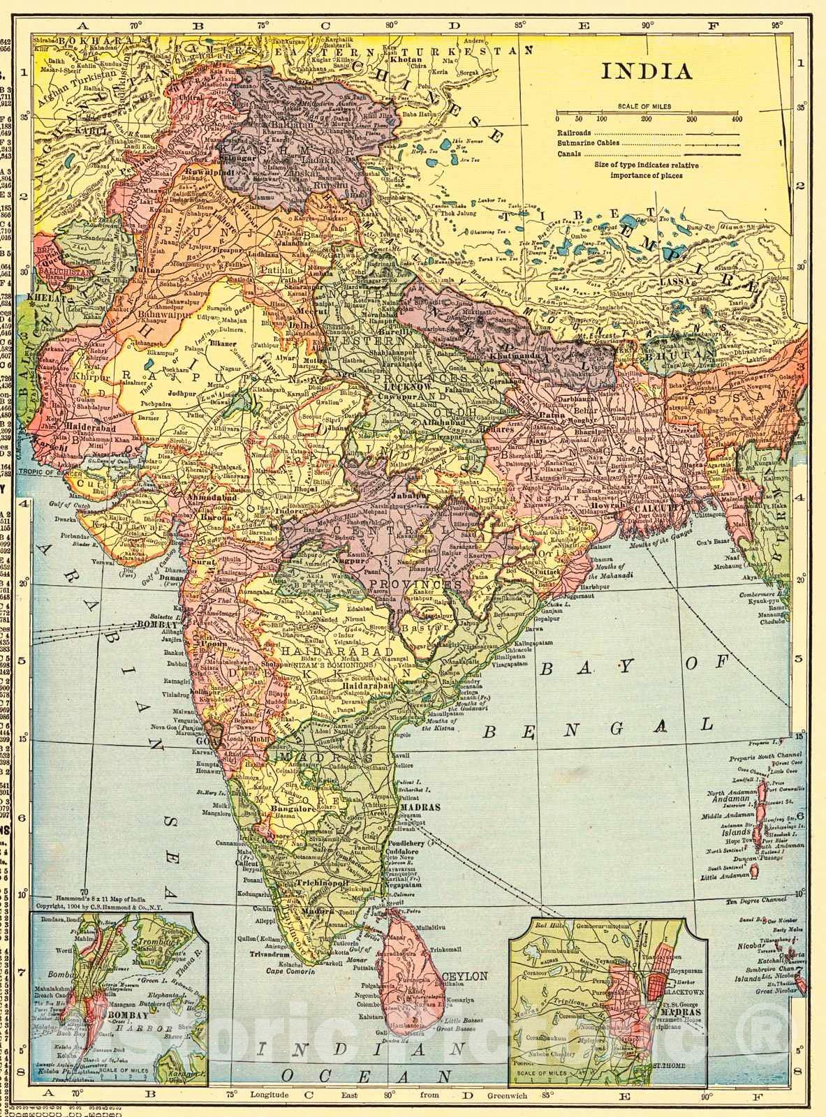 Historic Map : 1911 India : Vintage Wall Art