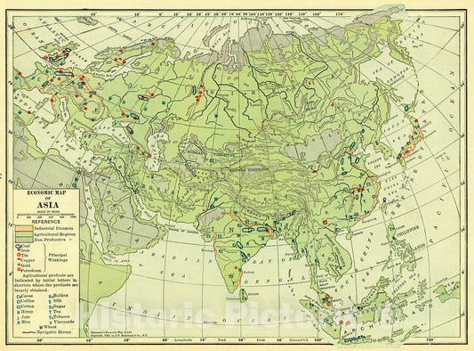 Historic Map : 1917 Economic Map of Asia : Vintage Wall Art