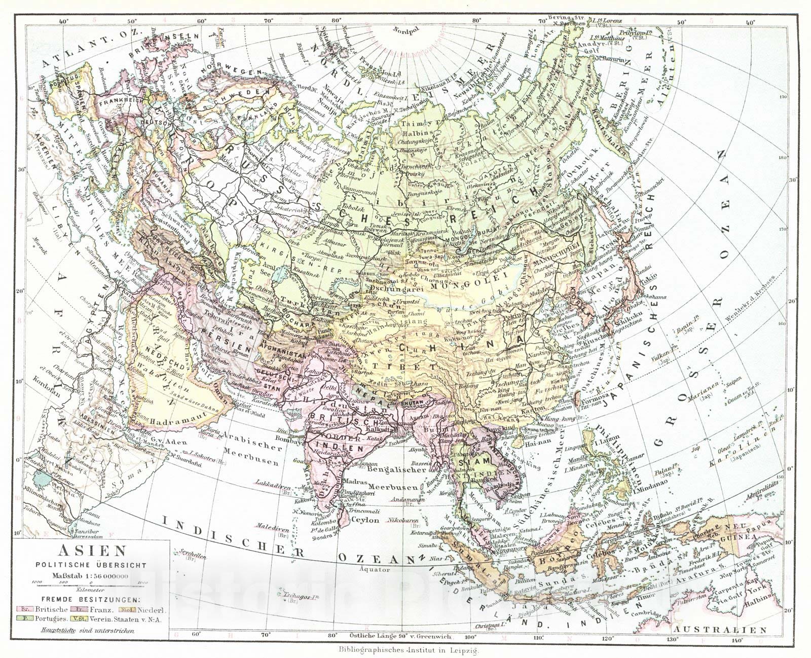 Historic Map : 1924 Asien Politische &Uuml;bersicht : Vintage Wall Art